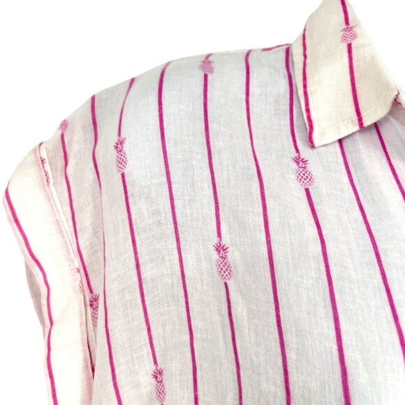 Rails Whitney Pineapple Stripe Linen Blend Button-Up Shirt XS White & Pink NWT - Picture 3 of 12